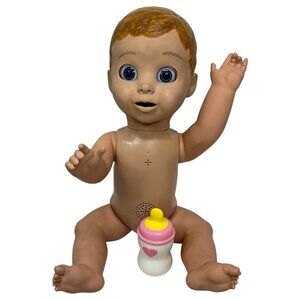 W/ BOTTLE! LuvaBella Baby Doll TESTED WORKS Blue Eyes Light Brown Hair #22700
